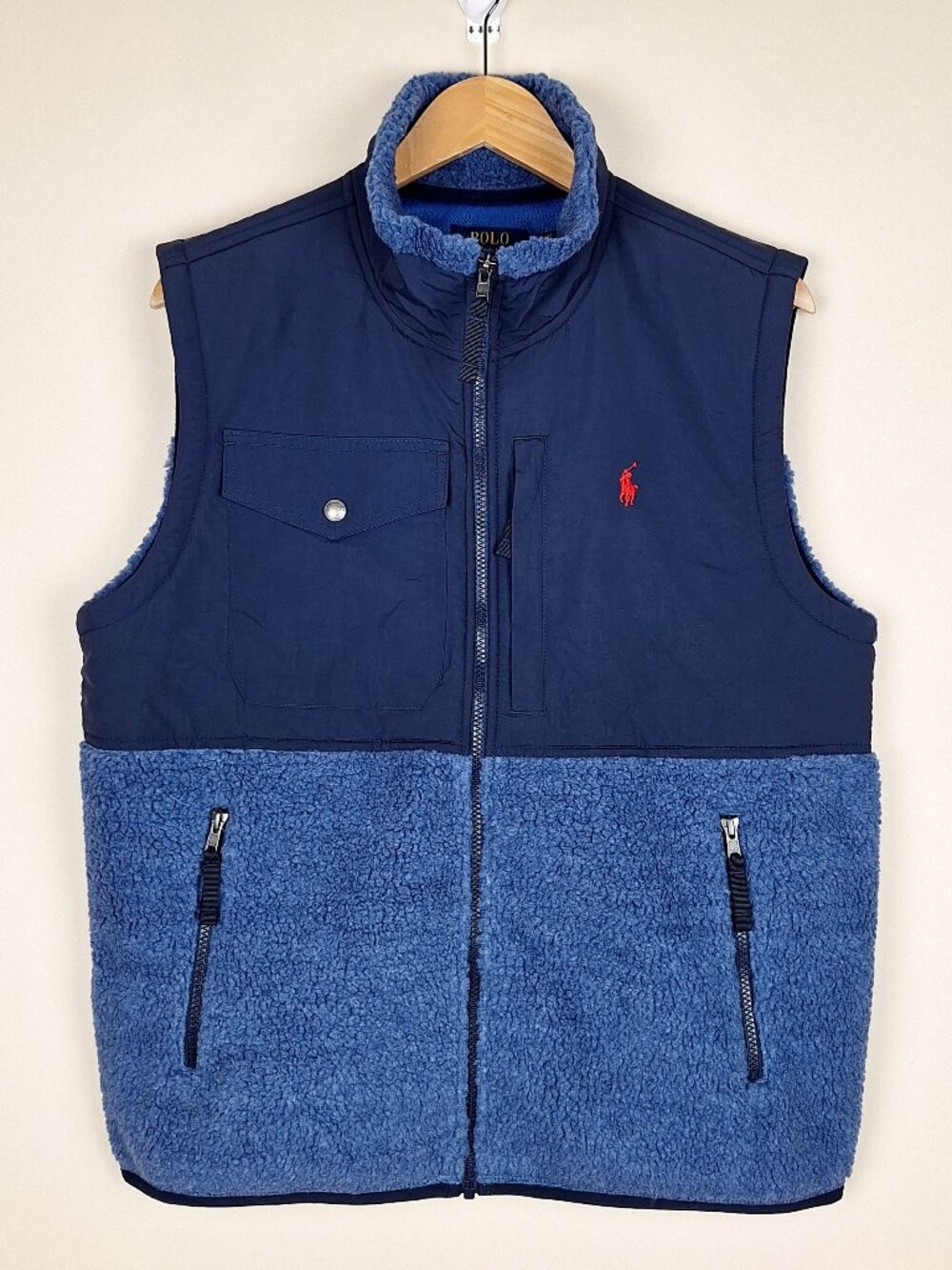 Polo Ralph Lauren Hybrid Sherpa Shearling Fleece Jacket Vest Size M. Color block